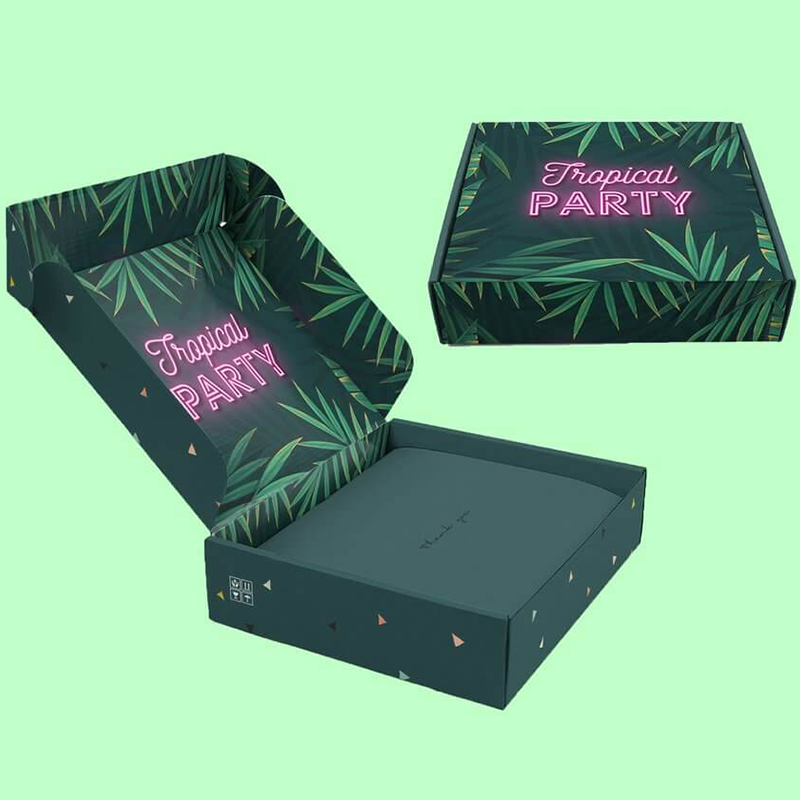 Festive Dark Green Tropical Leaf Pattern Party Gift Box Mailer Box - Custom paper box product image